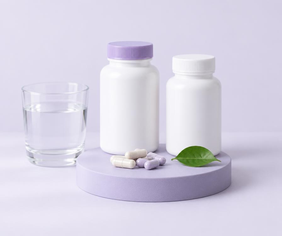 Presentación ilustrativa de vitaminas y productos de bienestar